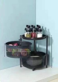 Kitchen Shelving New Household Multilayer Rotating Floor-To-Ceiling Storage Shelving (Option: Black-Two layers)