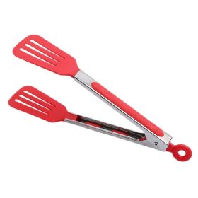 1pc Cross-border Exclusively For 9-inch Nylon Square Head Food Clip Barbecue Clip Flat Clip Bread Clip Stainless Steel Food Clip (Color: Red)