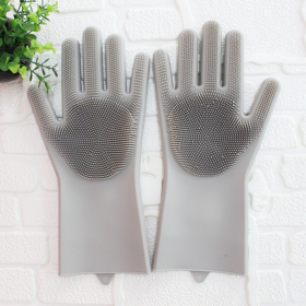 1 Pair Dishwashing Cleaning Gloves Magic Silicone Rubber Dish Washing Glove For Household Scrubber Kitchen Clean Tool Scrub (Color: gray, size: 1 Pair)