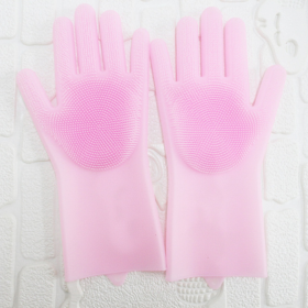 1 Pair Dishwashing Cleaning Gloves Magic Silicone Rubber Dish Washing Glove For Household Scrubber Kitchen Clean Tool Scrub (Color: Pink, size: 1 Pair)
