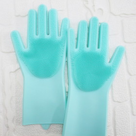 1 Pair Dishwashing Cleaning Gloves Magic Silicone Rubber Dish Washing Glove For Household Scrubber Kitchen Clean Tool Scrub (Color: Green, size: 1 Pair)