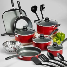 Primaware 18 Piece Non-stick Cookware Set, Steel Gray (Actual Color: Red)