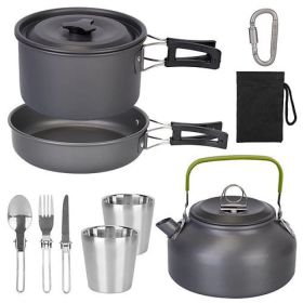 Outdoor Hiking Picnic Camping Cookware Set Picnic Stove Aluminum Pot Pans Kit (Type: 12 Pcs, Color: Grey)