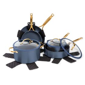 Thyme & Table Nonstick 12-Piece Cookware Set, Gold (Color: Blue)