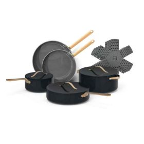 12pc Ceramic Non-Stick Cookware Set, White Icing by Drew Barrymore (finish: blacksesame)