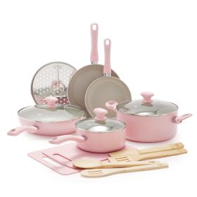 Ceramic Nonstick Pink 15pc Set (Color: Pink)