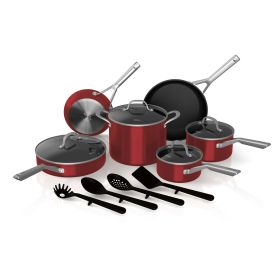 Foodi™ NeverStick™ Essential 14-Piece Cookware Set, guaranteed to never stick (Color: Red)