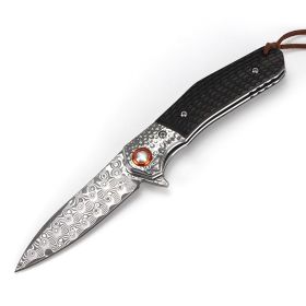 Folding Knife Damascus Small Cutter Anti-height Hardness Ebony Handle Survive In The Wild (Color: Black)