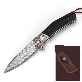 Folding Knife Damascus Small Cutter Anti-height Hardness Ebony Handle Survive In The Wild (Color: Dark Grey)