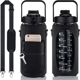 Outdoor Portable Travel With Scale Transparent Water Bottle Cup Set (Option: Black-Cup Cover-2000ML)