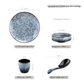 Japanese-style Hotel Table Display Tableware Four-piece Bowl And Dish Set Single Restaurant Restaurant Hot Pot Restaurant Commercial Logo (Option: Four Piece Set A Marble Gray)