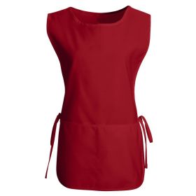 Women's Round Neck Pocket Strap Protective Vest Solid Color Household Vest Apron (Option: Red-S)