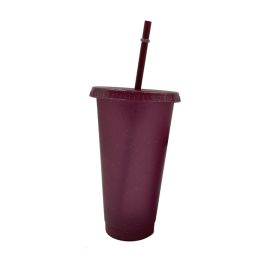 Multi Specification Plastic Straw Design Comfortable Cup (Option: Wine red glitter powder-710ml)