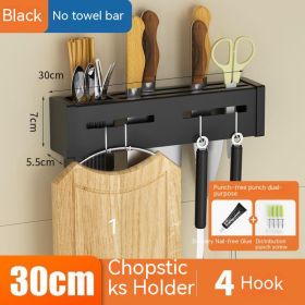 Kitchen Stainless Steel Knife Holder Punch-free Chopstick Canister Storage Hook Rack (Option: Black 30CM1 Tube Without Rod)