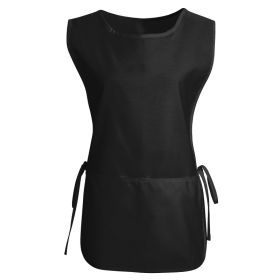 Women's Round Neck Pocket Strap Protective Vest Solid Color Household Vest Apron (Option: Black-S)