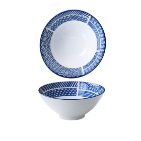 Household Ceramic Soup Large Bowl (Option: Blue Texture)