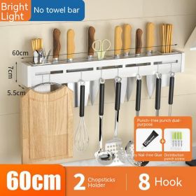 Kitchen Stainless Steel Knife Holder Punch-free Chopstick Canister Storage Hook Rack (Option: Silver 60CM2 Without Rod)