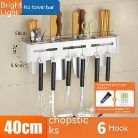 Kitchen Stainless Steel Knife Holder Punch-free Chopstick Canister Storage Hook Rack (Option: Silver 40CM2 Without Rod)
